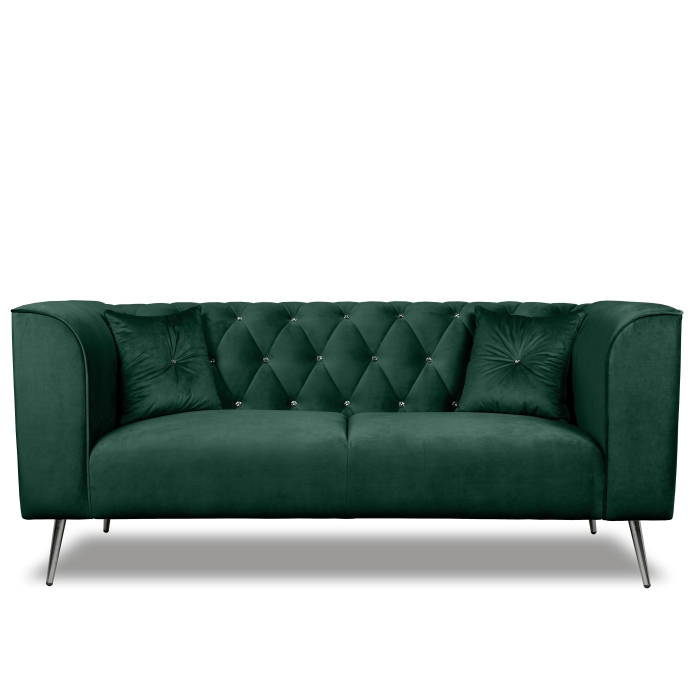 Sofa skandynawska trzyosobowa na wysokich metalowych nogach, sofa pikowana w guziki kryształowe - Kare 3-osobowa